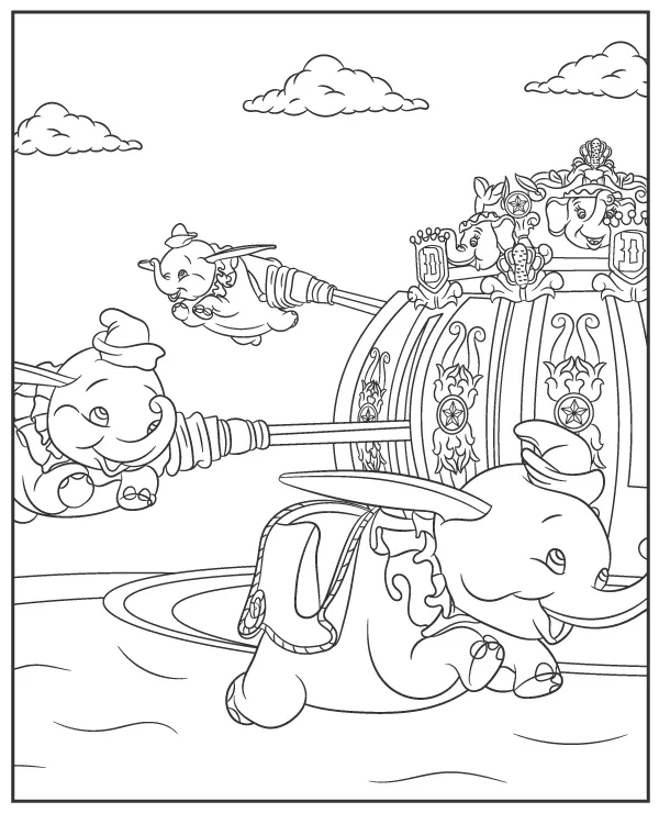 Dumbo The Flying Elephant kolorownka Disneyland - Ausmalbild zum Ausdrucken