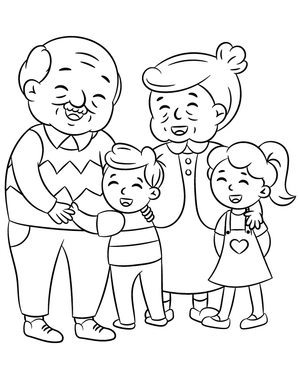 Grandparents with grandchildren coloring page - Ausmalbild zum Ausdrucken
