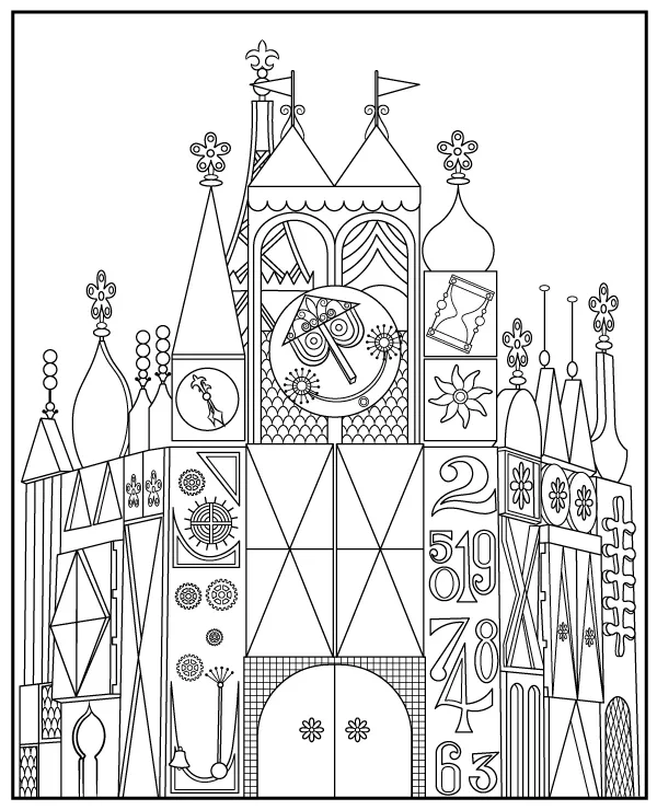 Its a Small World budynek kolorowanka Disneyland - Ausmalbild zum Ausdrucken