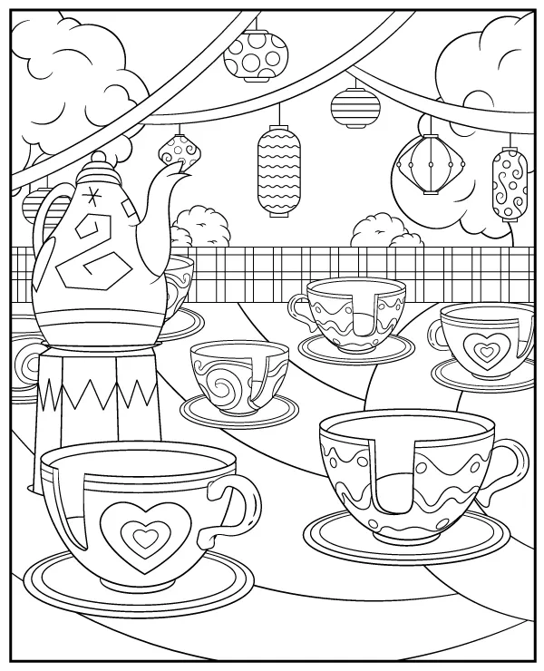 Mad Tea Party kolorowanka Disneyland - Ausmalbild zum Ausdrucken