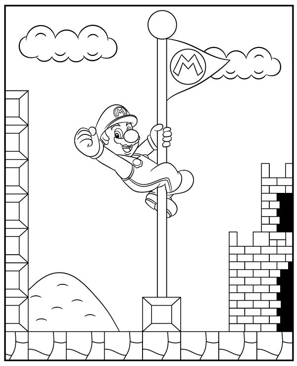 Mario malowanka gra flaga - Ausmalbild zum Ausdrucken