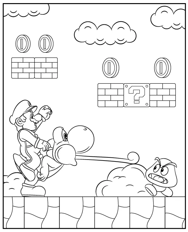 Mario malowanka gra yoshi - Ausmalbild zum Ausdrucken