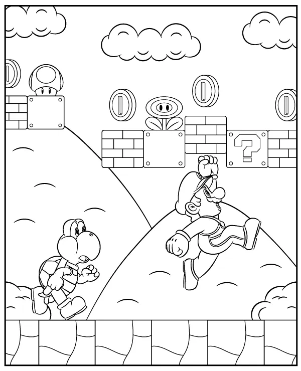 Mario malowanka gra z yoshi - Ausmalbild zum Ausdrucken