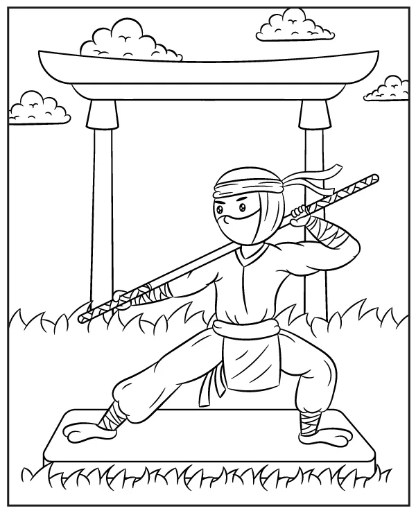 Ninja trening kolorowanka - Ausmalbild zum Ausdrucken