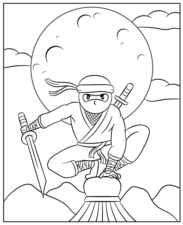 Ninja z mieczami kolorowanka - Ausmalbild zum Ausdrucken