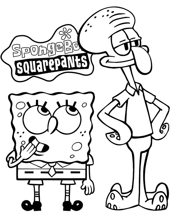 Spongebob i Skalmar kolorowanka do druku