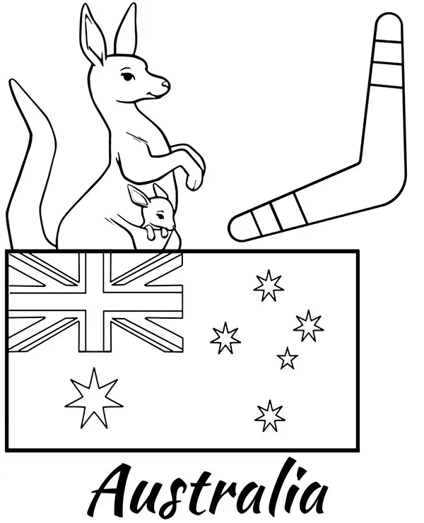 Australia flaga bumerang kolorowanka - Ausmalbild zum Ausdrucken