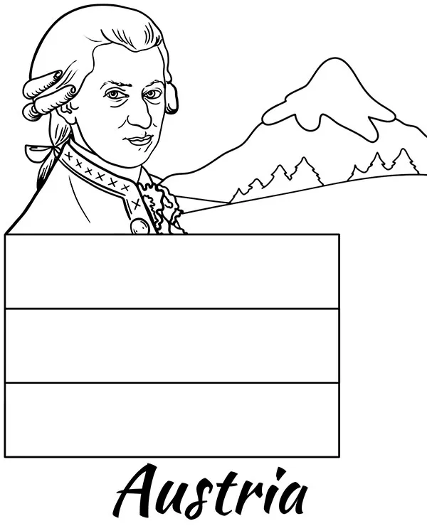 Austria flaga mozart kolorowanka - Ausmalbild zum Ausdrucken
