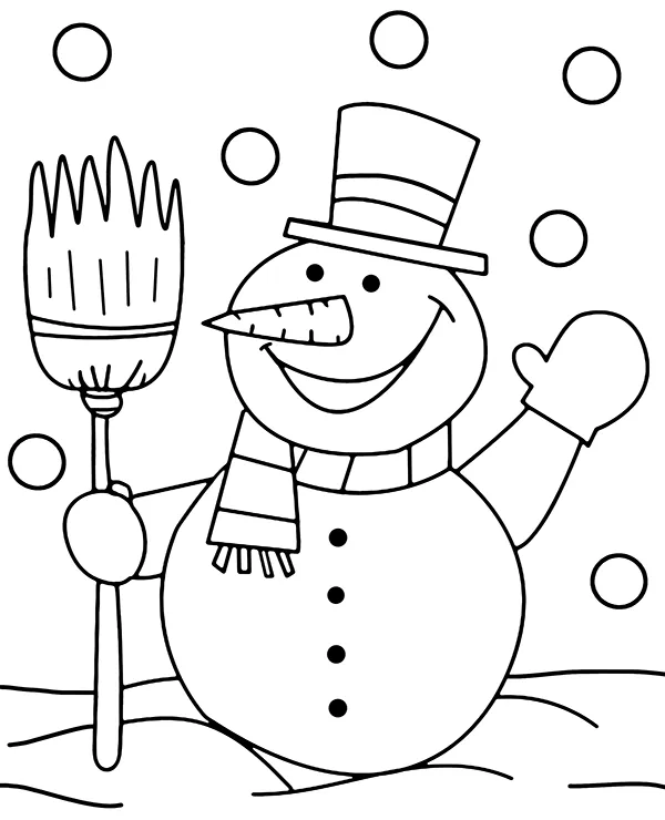 Balwan z miotla kolorowanka zimowa - Ausmalbild zum Ausdrucken