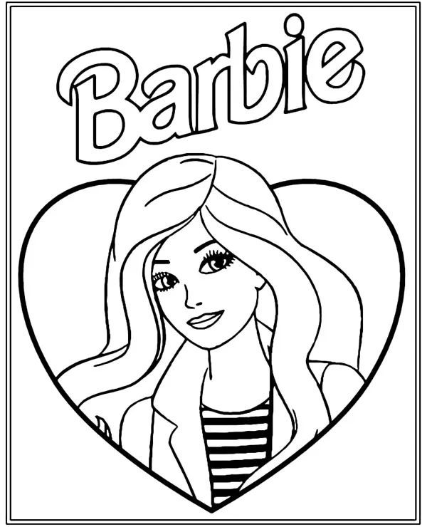 Barbie kolorowanka portret serce - Ausmalbild zum Ausdrucken