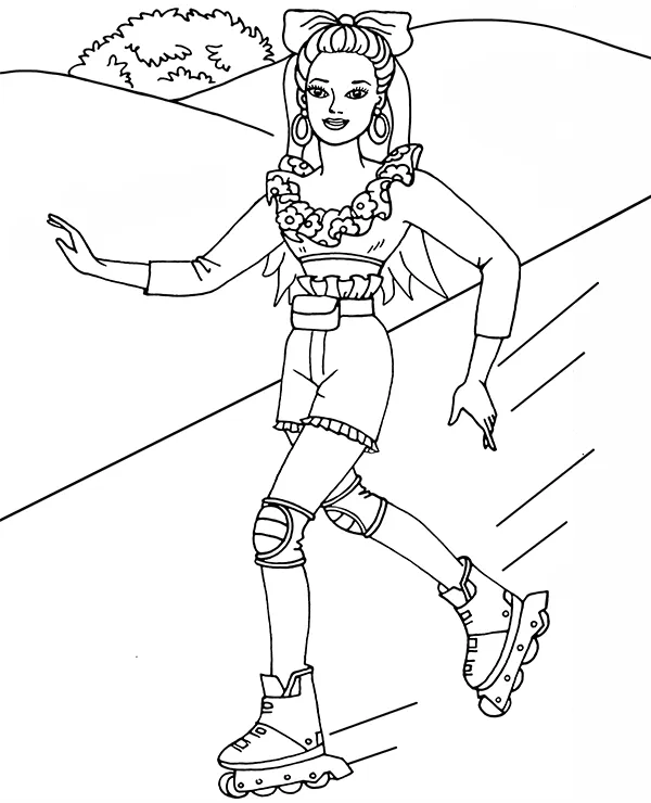Barbie na rolkach kolorowanka - Ausmalbild zum Ausdrucken