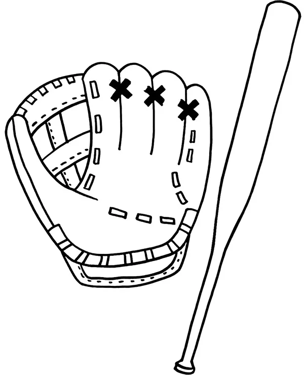 Baseball kolorowanka rekawica kij - Ausmalbild zum Ausdrucken
