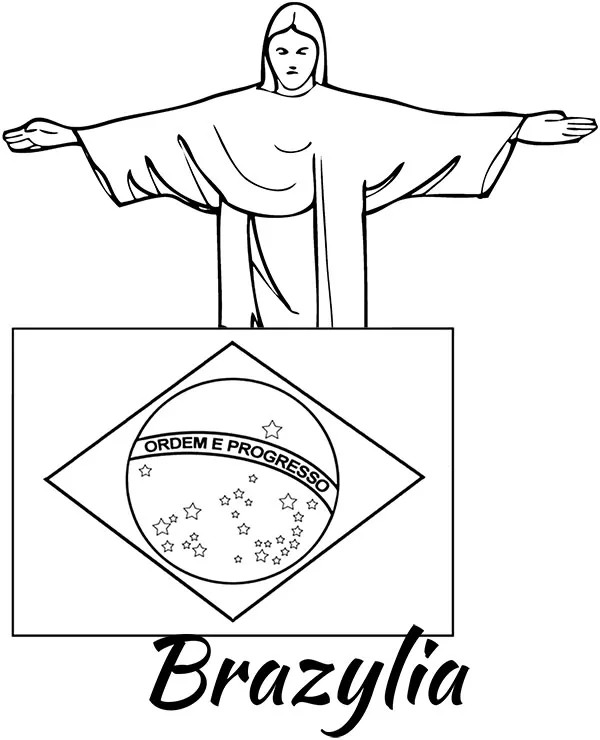 Brazylia flaga jezus z rio kolorowanka - Ausmalbild zum Ausdrucken