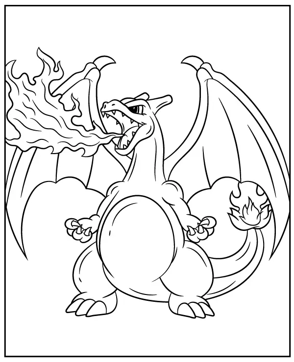 Charizard smok kolorowanka do druku dla dzieci