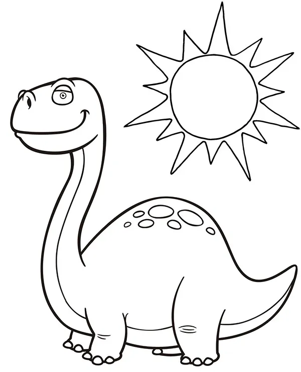 Dinozaur i slonce kolorowanka dla dzieci - Ausmalbild zum Ausdrucken
