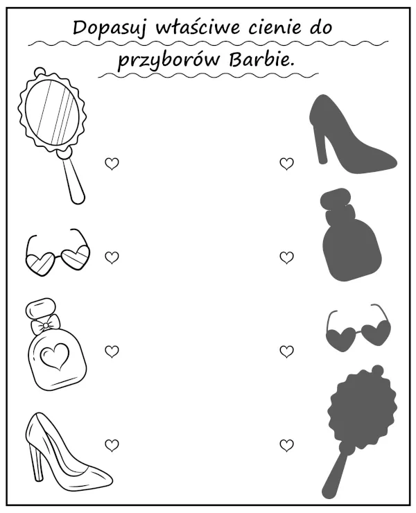 Dopasuj cienie Barbie zadanie dla dzieci