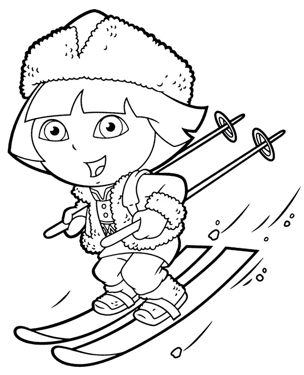 Dora na nartach kolorowanka do druku - Ausmalbild zum Ausdrucken