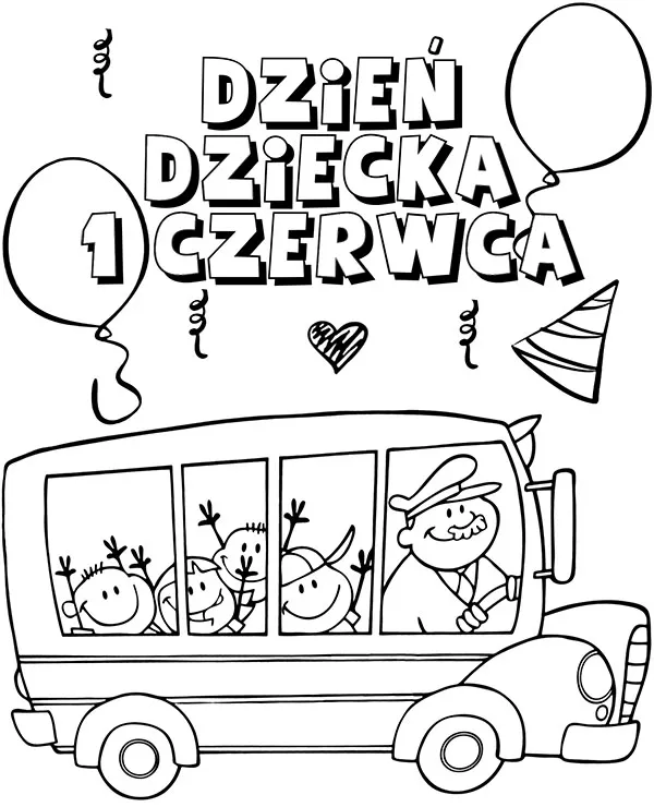 Dzien dziecka kartka kolorowanka autobus szkolny - Ausmalbild zum Ausdrucken