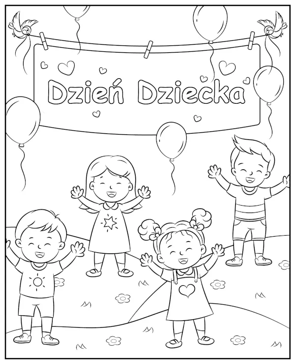 Kolorowanka Dzień Dziecka Balony do druku