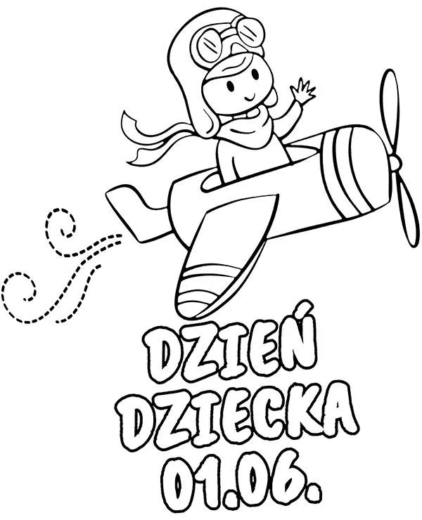 Dzien dziecka kolorowanka lot samolotem - Ausmalbild zum Ausdrucken