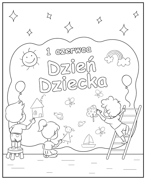 Kolorowanka do druku Dzień dziecka malowanie