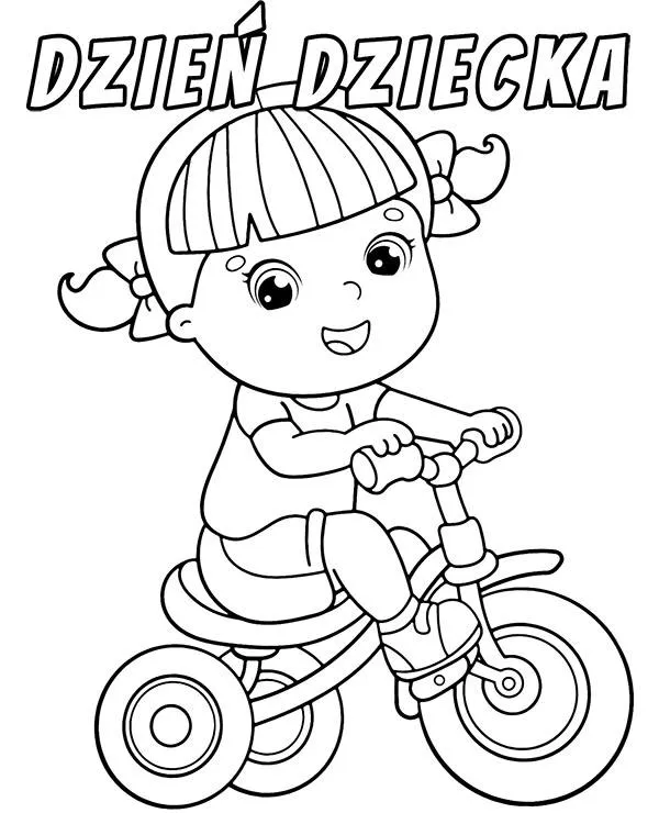Dzien dziecka malowanka dziewczynka na rowerze - Ausmalbild zum Ausdrucken