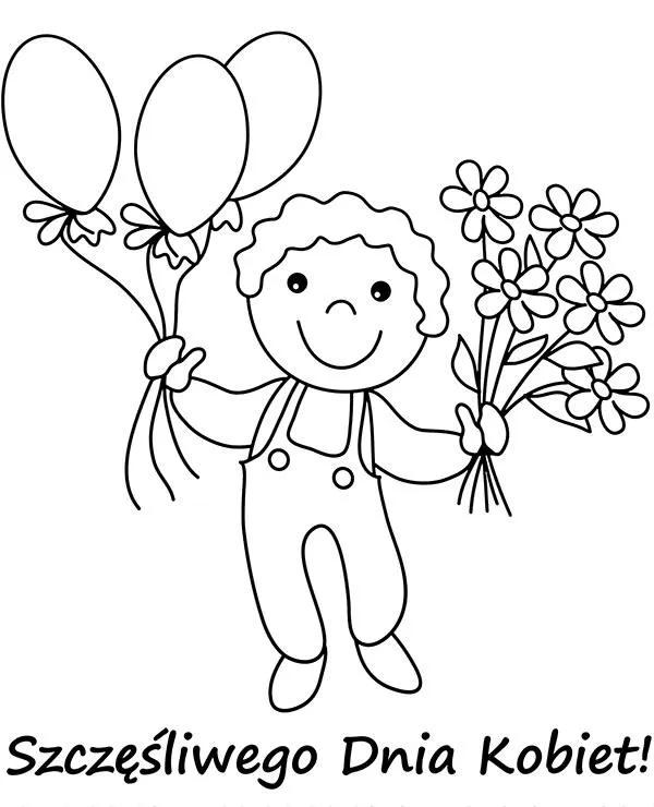 Dzien kobiet kolorowanka balony kwiaty - Ausmalbild zum Ausdrucken