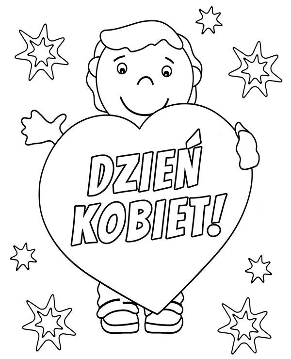 Dzien kobiet kolorowanka duze serce - Ausmalbild zum Ausdrucken