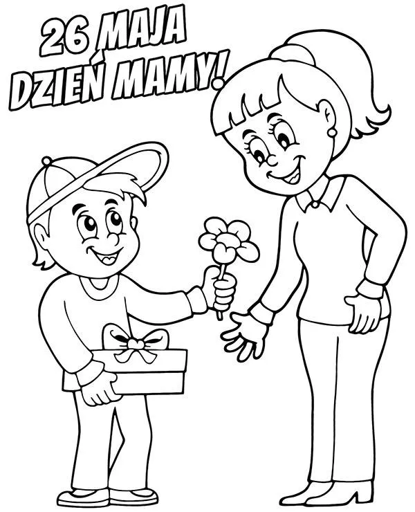 Dzien mamy kolorowanka mama synek - Ausmalbild zum Ausdrucken