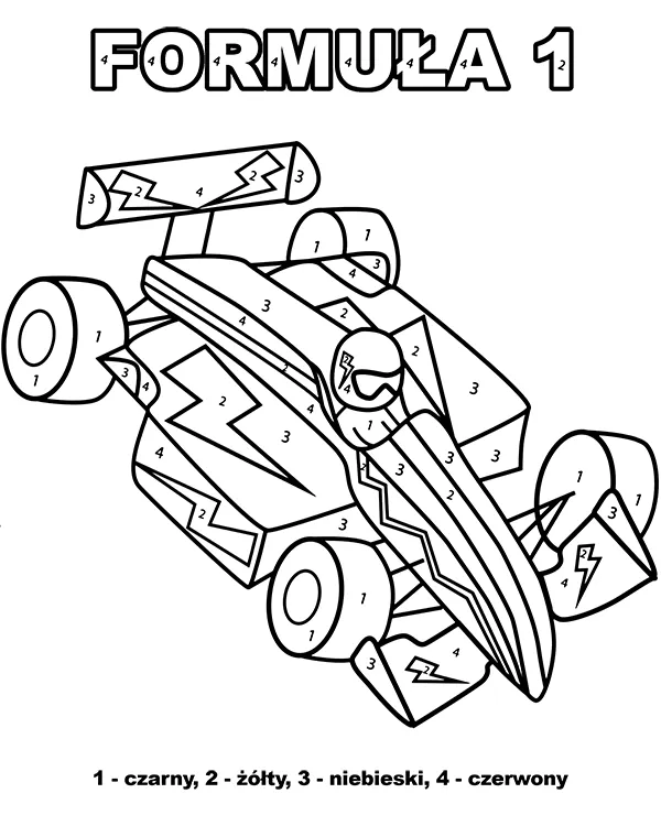 Formula 1 pokoloruj wedlug numerow - Ausmalbild zum Ausdrucken