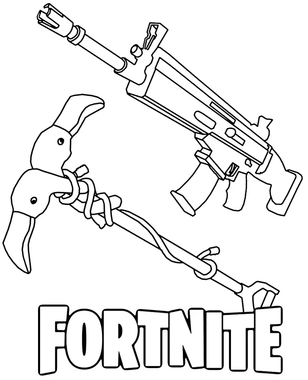 Fortnite kolorowanka dla dzieci popularne bronie