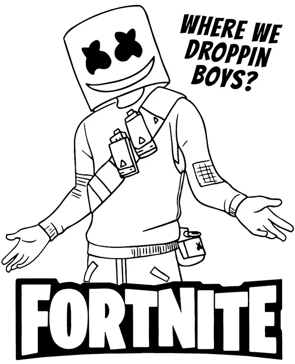 Fortnite kolorowanka where we droppin boys - Ausmalbild zum Ausdrucken