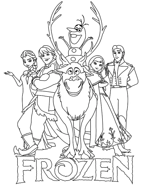 Frozen logo wszyscy bohaterowie kolorowanka do druku - Ausmalbild zum Ausdrucken