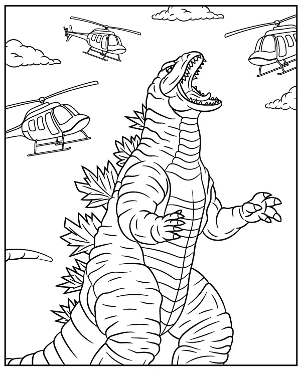 Godzilla helikoptery kolorowanka do druku