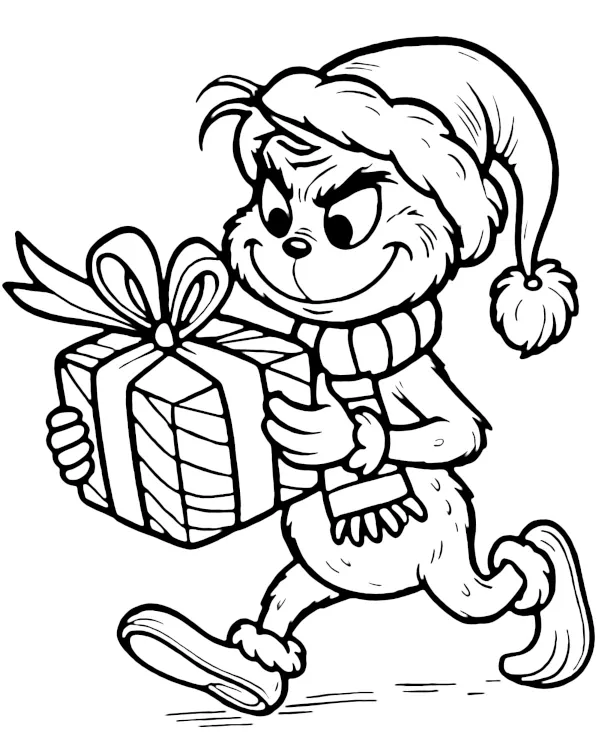 Grinch prezent kolorowanka do druku