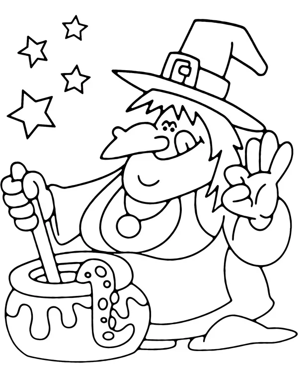 Halloween kolorowanka latwa dla dzieci wiedzma - Ausmalbild zum Ausdrucken