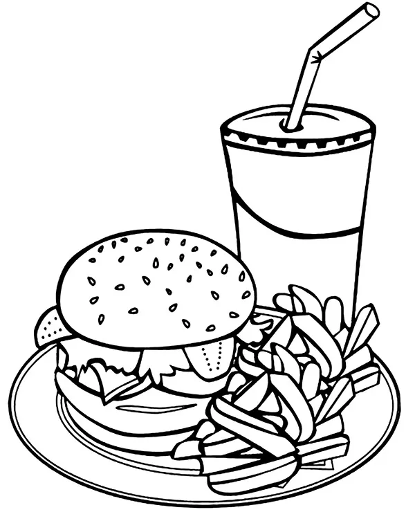 Hamburger i frytki kolorowanka - Ausmalbild zum Ausdrucken