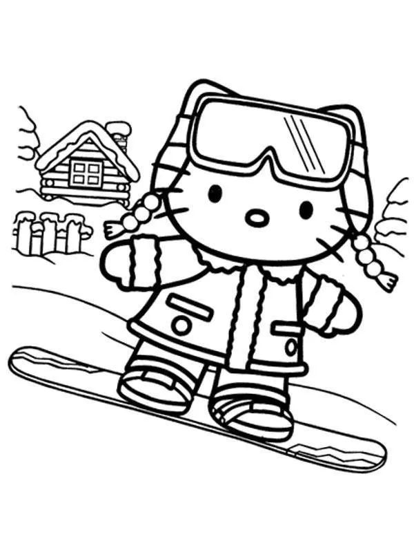 Hello kitty kolorowanka zima - Ausmalbild zum Ausdrucken