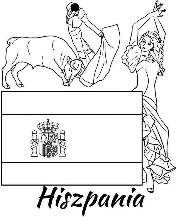 Hiszpania flaga malowanka do wydruku - Ausmalbild zum Ausdrucken