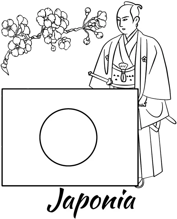 Japonia flaga samuraj malowanka - Ausmalbild zum Ausdrucken
