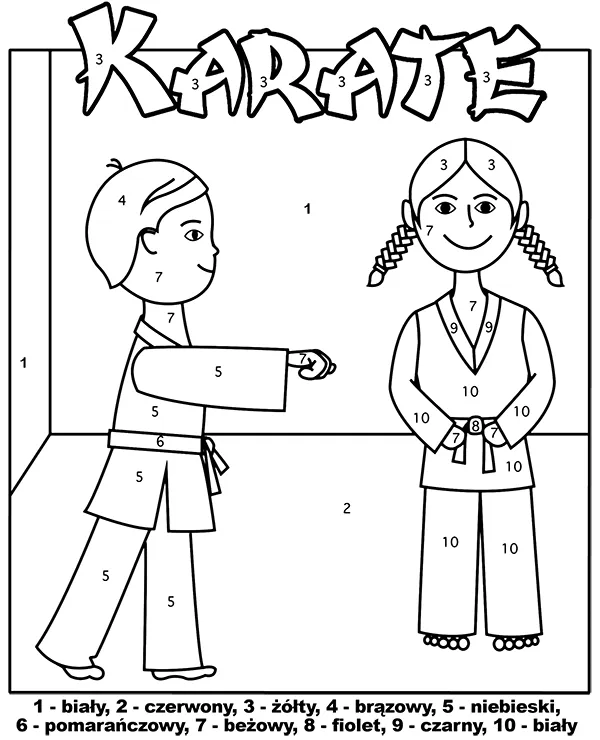 Karate pokoloruj wedlug numerow - Ausmalbild zum Ausdrucken
