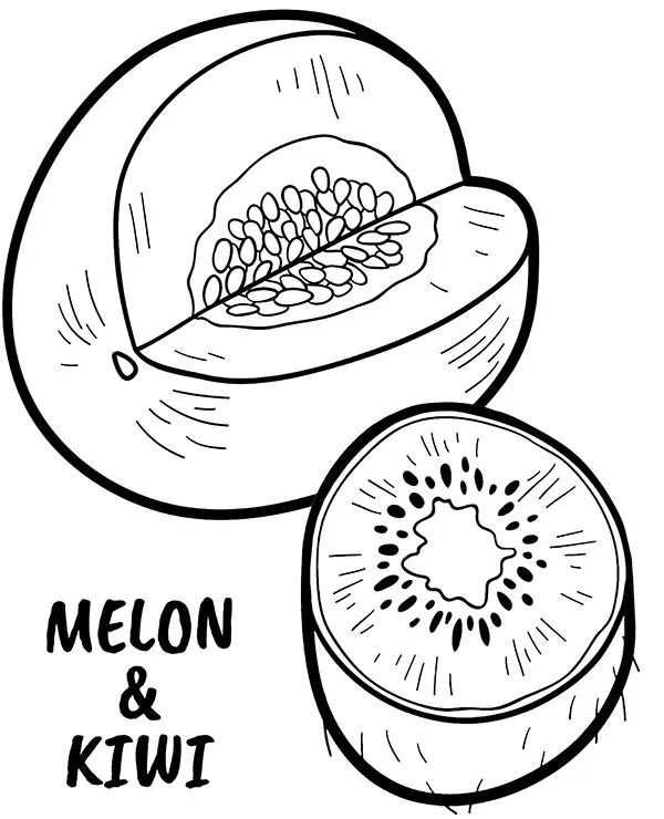 Kiwi i melon kolorowanka owoce - Ausmalbild zum Ausdrucken
