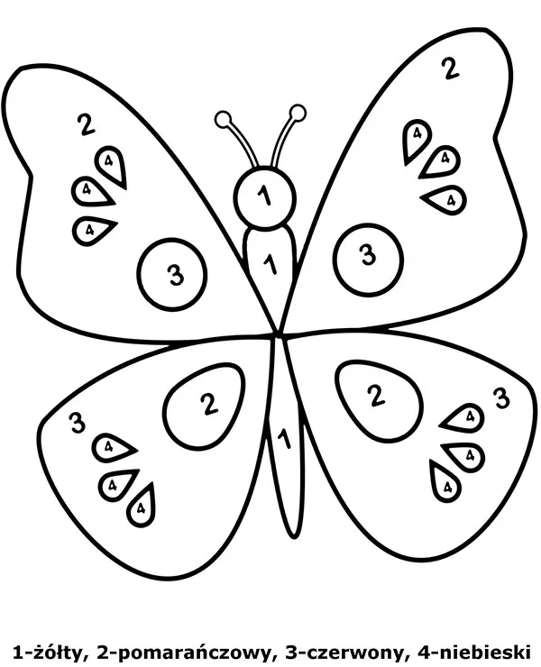 Kolorowanie wedlug numerow obrazek do wydruku motyl - Ausmalbild zum Ausdrucken