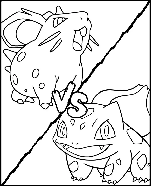 Kolorowanka bulbasaur vs nidoran - Ausmalbild zum Ausdrucken