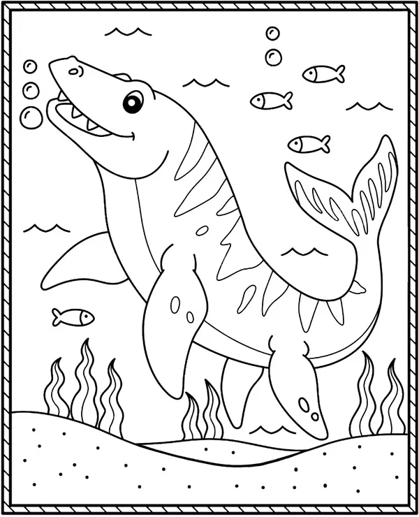 Kolorowanka dinozaury plywajace mozazaur - Ausmalbild zum Ausdrucken
