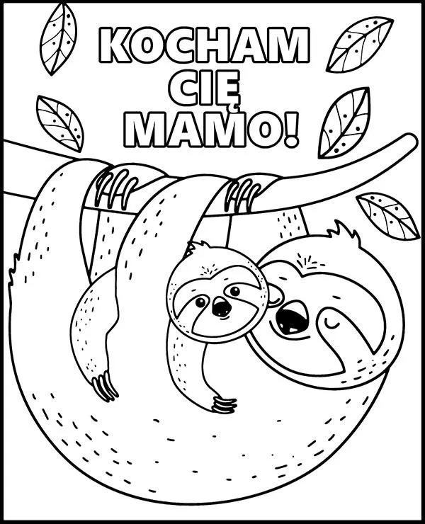 Kolorowanka dla dzieci dzień mamy leniwiec