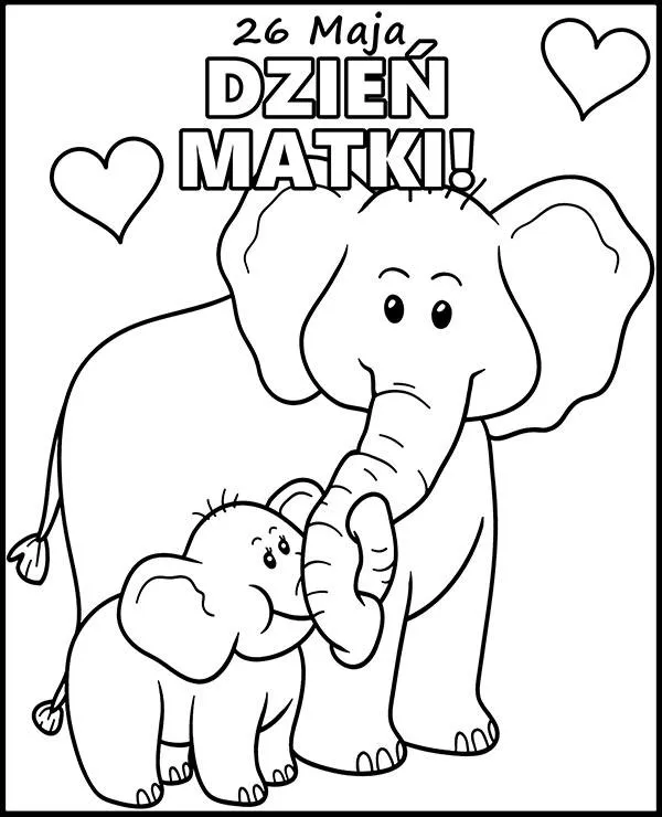 Kolorowanka dzien mamy zwierzeta slonie - Ausmalbild zum Ausdrucken