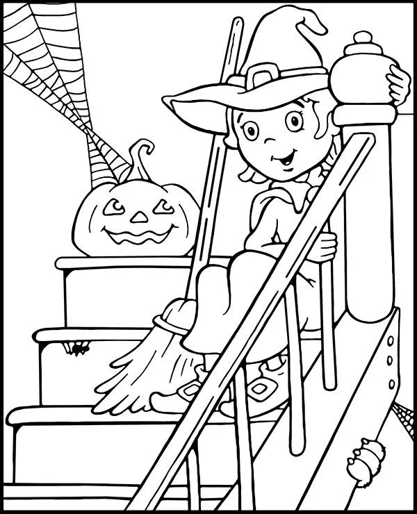 Kolorowanka Halloween czarownica dla dzieci