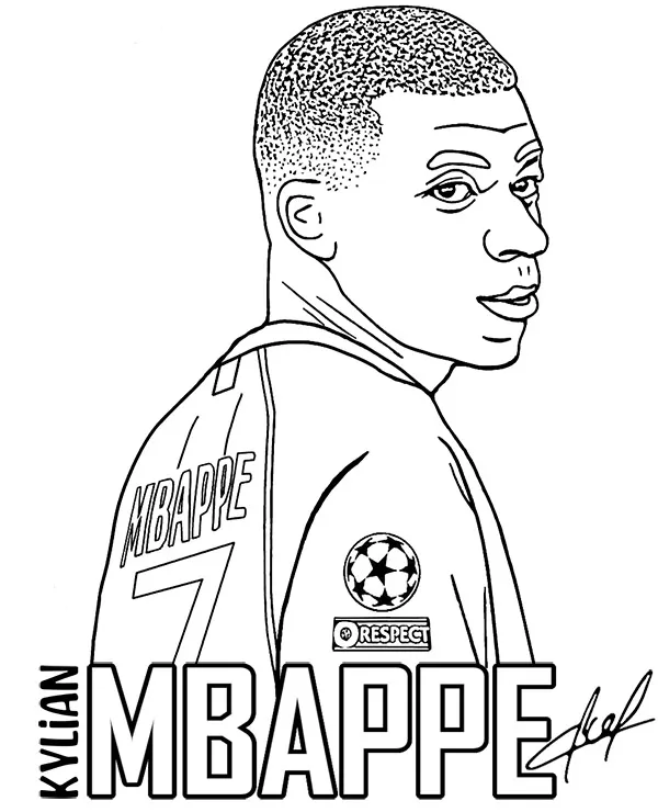 Kolorowanka kylian mbappe - Ausmalbild zum Ausdrucken