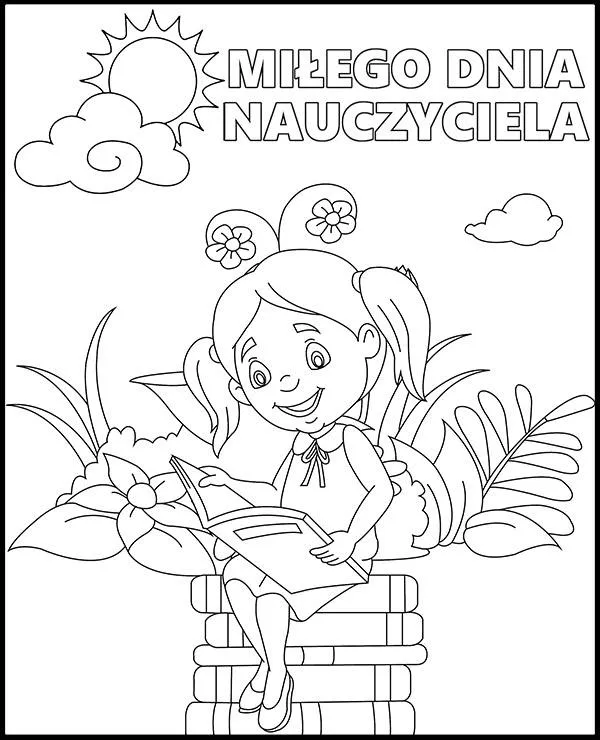 Kolorowanka na dzien nauczyciela dziewczynka z ksiazka - Ausmalbild zum Ausdrucken